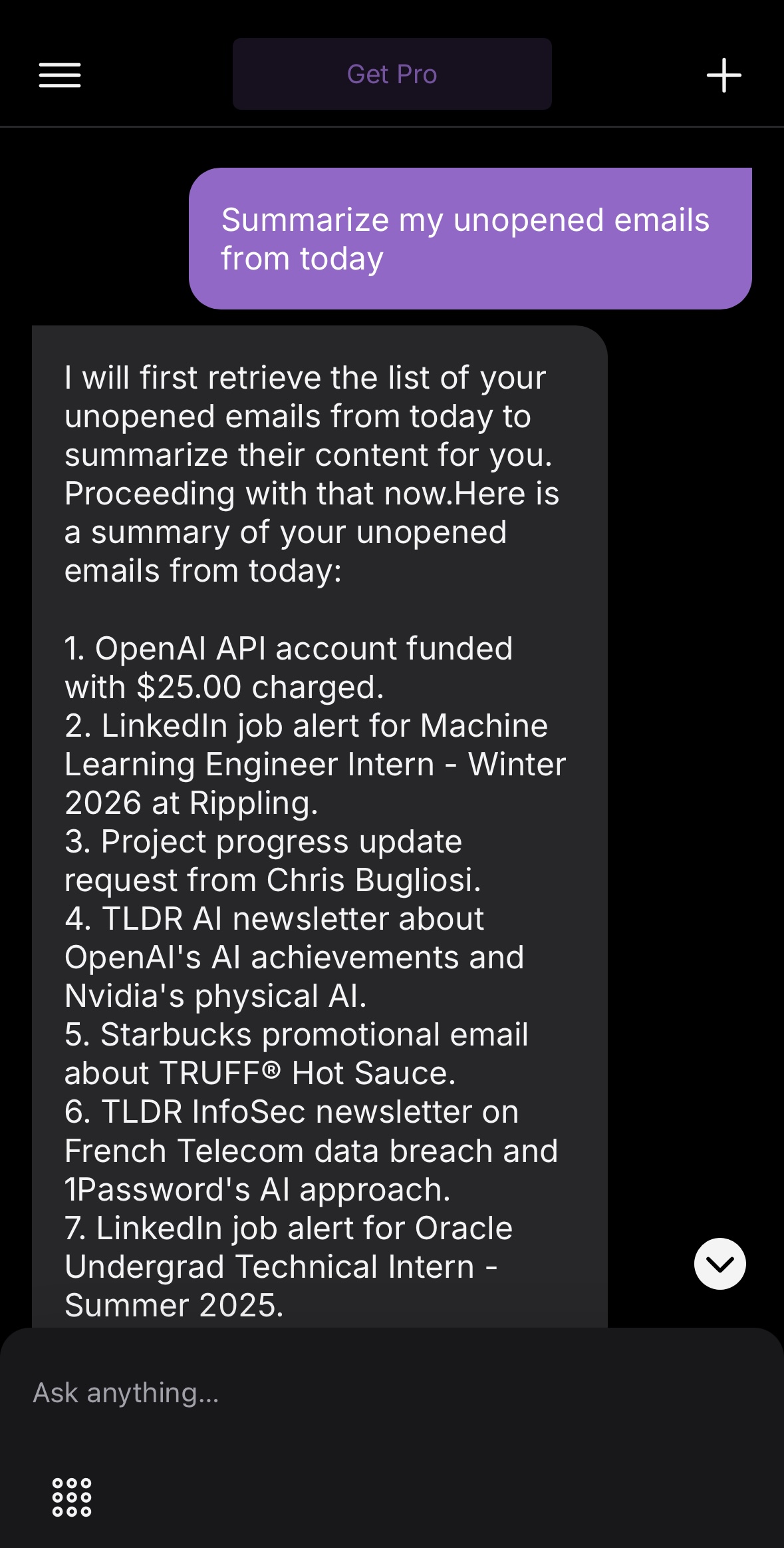 Email summary side panel